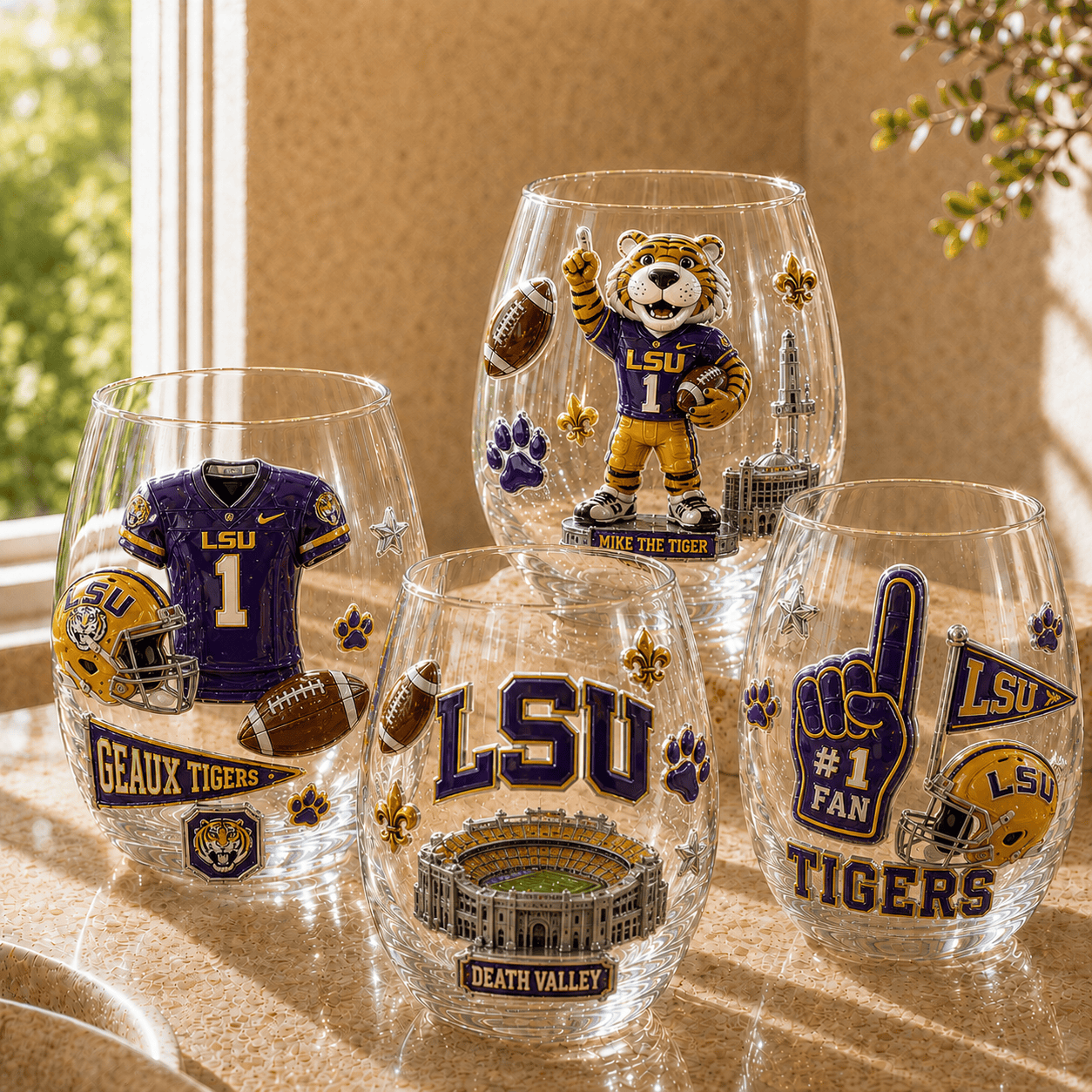 LSUT Stemless Glass Cup Set TMH