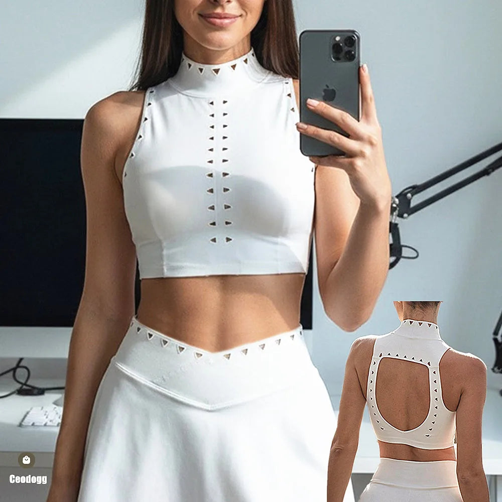 Pad High Neck Crop Tops Hollow Back Yoga Bra Clothes Bras For Women Running Workout Fitness Vest Sportswear Outfit Bra XP163