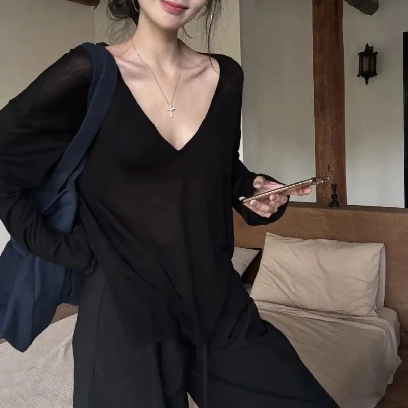 Korean Fashion With Sleeves Top Female Plain Women's Long Sleeve T-shirt Pulovers Y2k Korea Tee Reviews Many Clothes Streetwear
